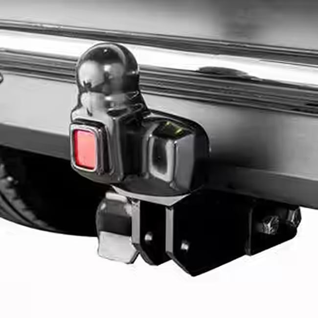 Towbar with reflective towball cover and rubber electric socket cover fitted.