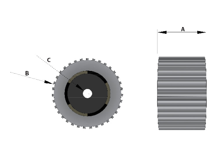 Ribbed Non-Marking Wobble Roller - 26.5mm Centre Hole