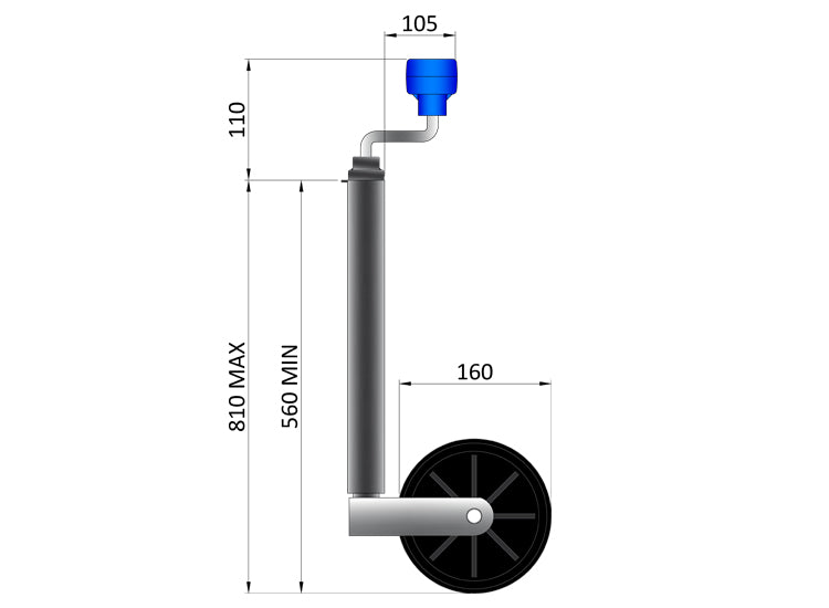 Maypole MP225 34mm Dia 75kg Telescopic Trailer Jockey Wheel