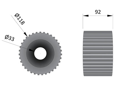 Boat Trailer Ribbed Roller - 120mm Diameter