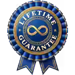 Lifetime guarantee badge with blue and gold colors