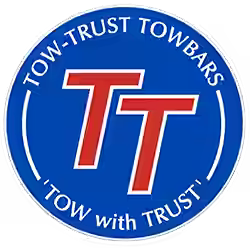Logo of TOW-TRUST TOWBARS with red 'TT' letters on a blue background