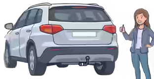 A white SUV with a towbar safely installed and ready to tow