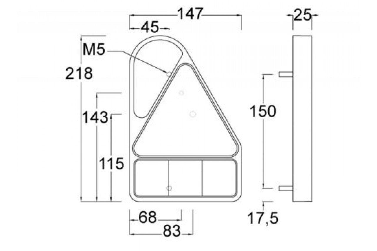 Maypole LED Vertical Triangle Combination Trailer Rear Lamp - Left Hand - Towsure
