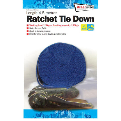 Streetwize 4.5 Metre Ratchet Tie-Down Strap - Towsure